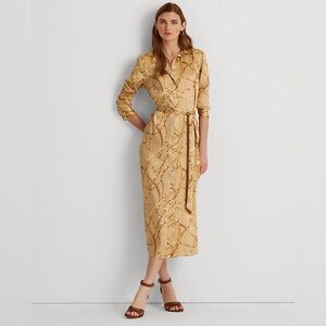 Lauren Ralph Lauren Black Label Equestrian-Print Satin Shirtdress Size 12